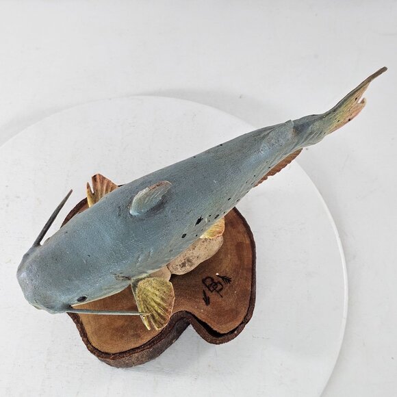Handcrafted Catfish Wood Sculpture On Natural Base W L Bill Payne Folk Art Fish - Picture 11 of 14